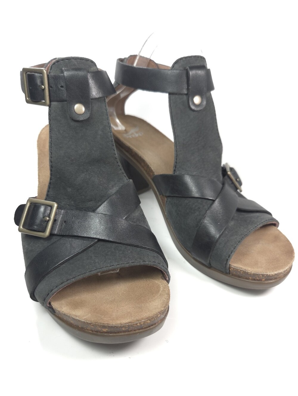 Dansko Dominique Black Leather & Suede W Cork Block Heel Sandals Sz 10.5/EU 41 - Picture 5 of 16